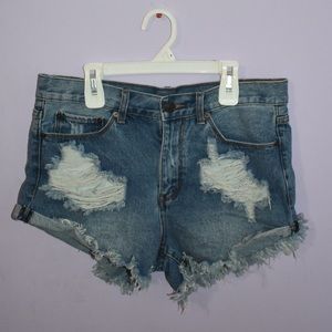 High rise distressed jean shorts